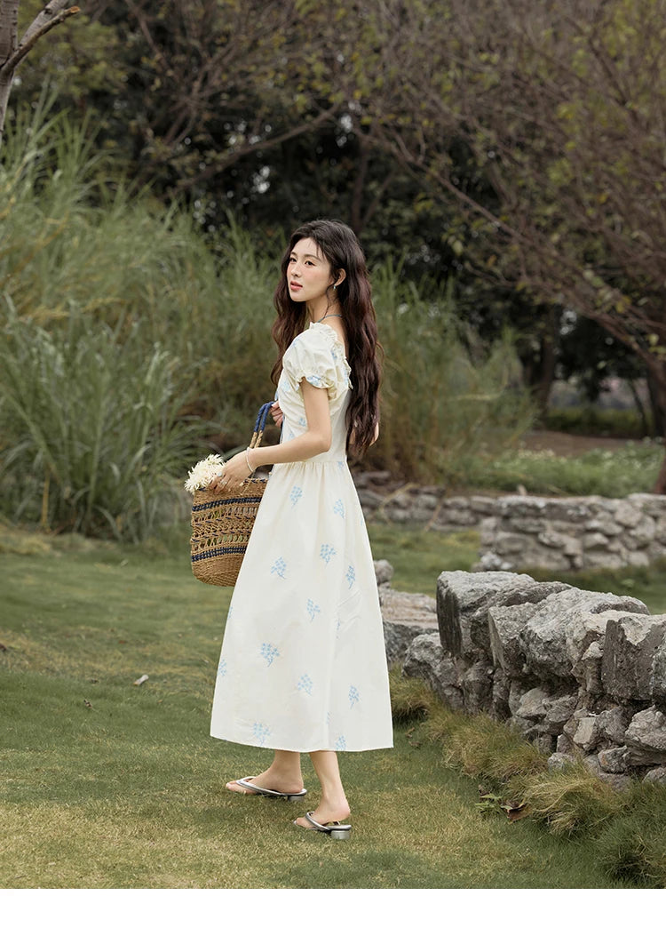 Mishow French Print Puff Sleeve Cotton Dress MXE32L2210