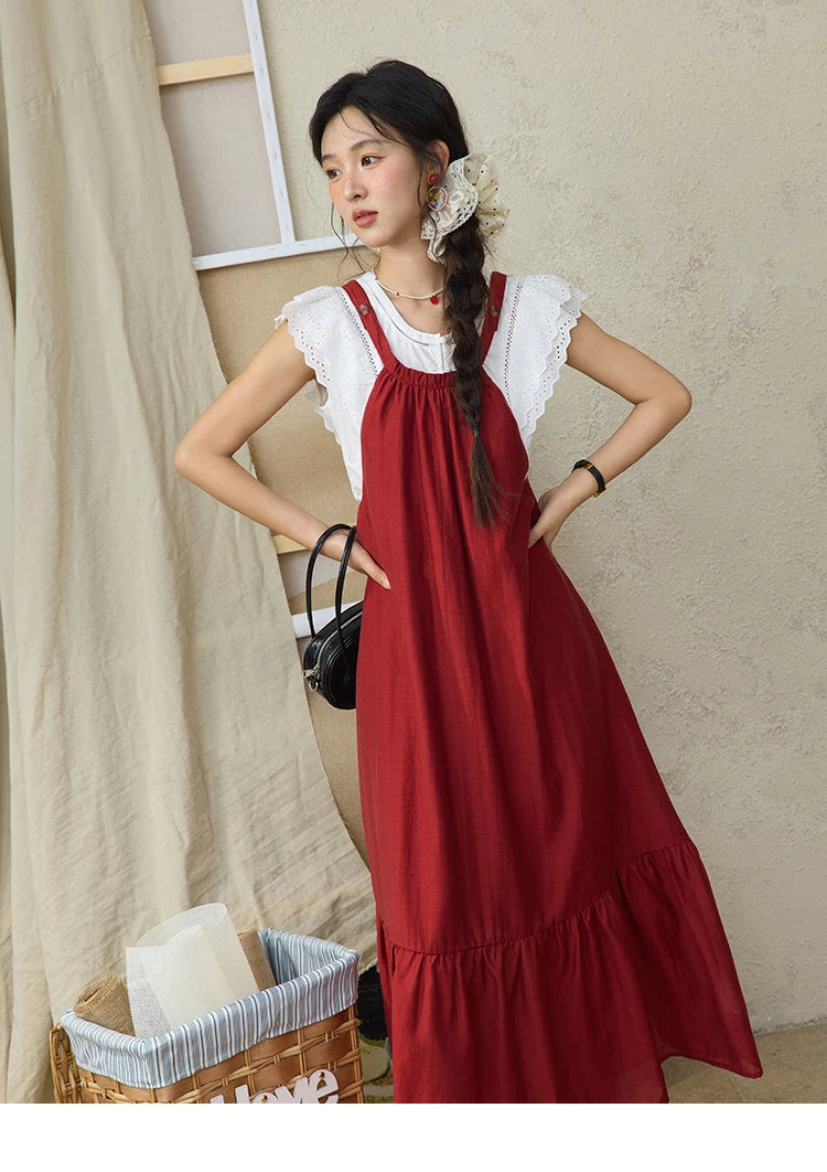 MISHOW Flying Sleeve Cotton Blouse Hollow Lace Slim Waist MXE36X1844