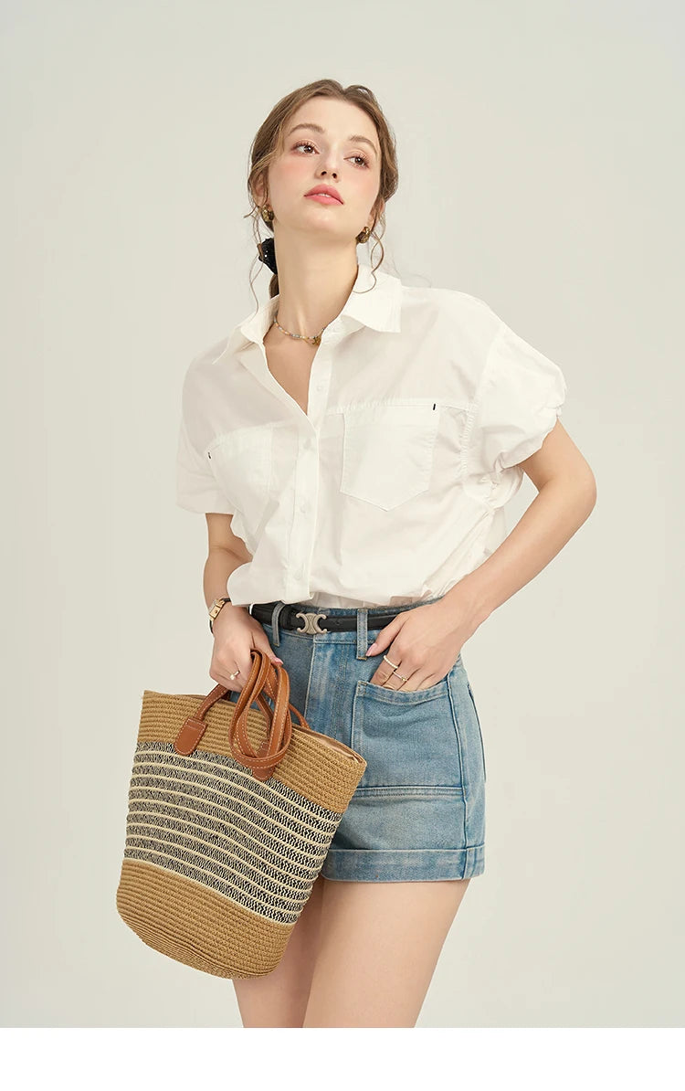 Mishow Denim Blue High Waist Straight Shorts MPD26K0618