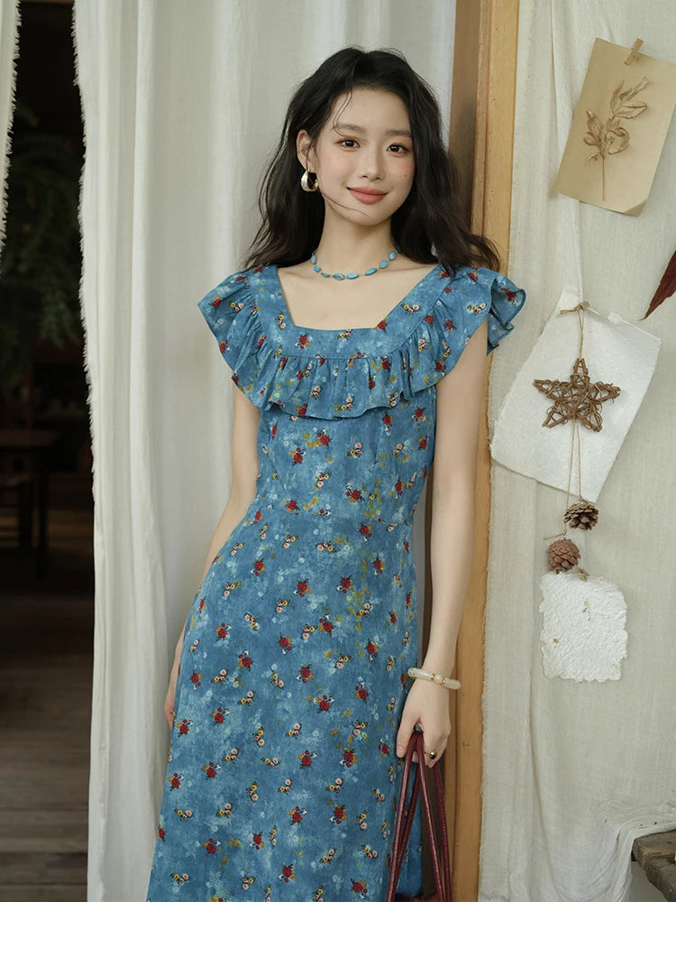 MISHOW Floral V-Neck Lace-Up Flying Sleeve Dress MXE39L2436
