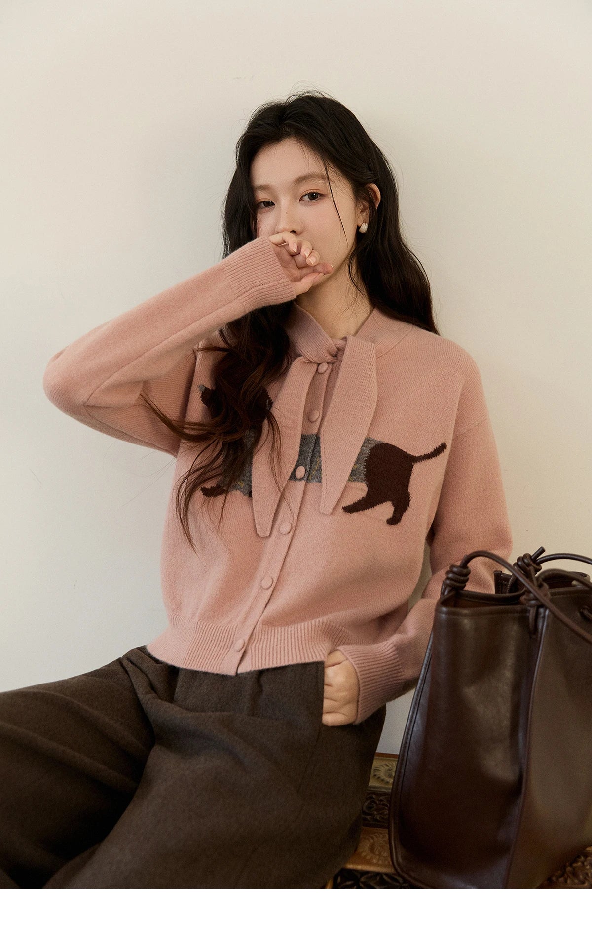 Mishow Pink Dachshund Pattern Bow Collar Cardigan MXE94Z2997