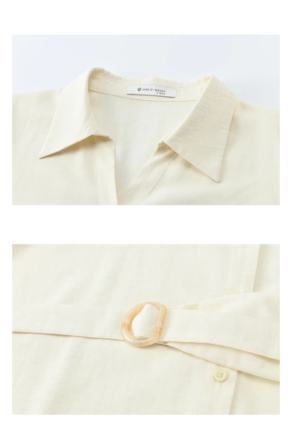 MISHOW Lapel Collar Shirt with Belted Waist Soft Beige MXF13C2452