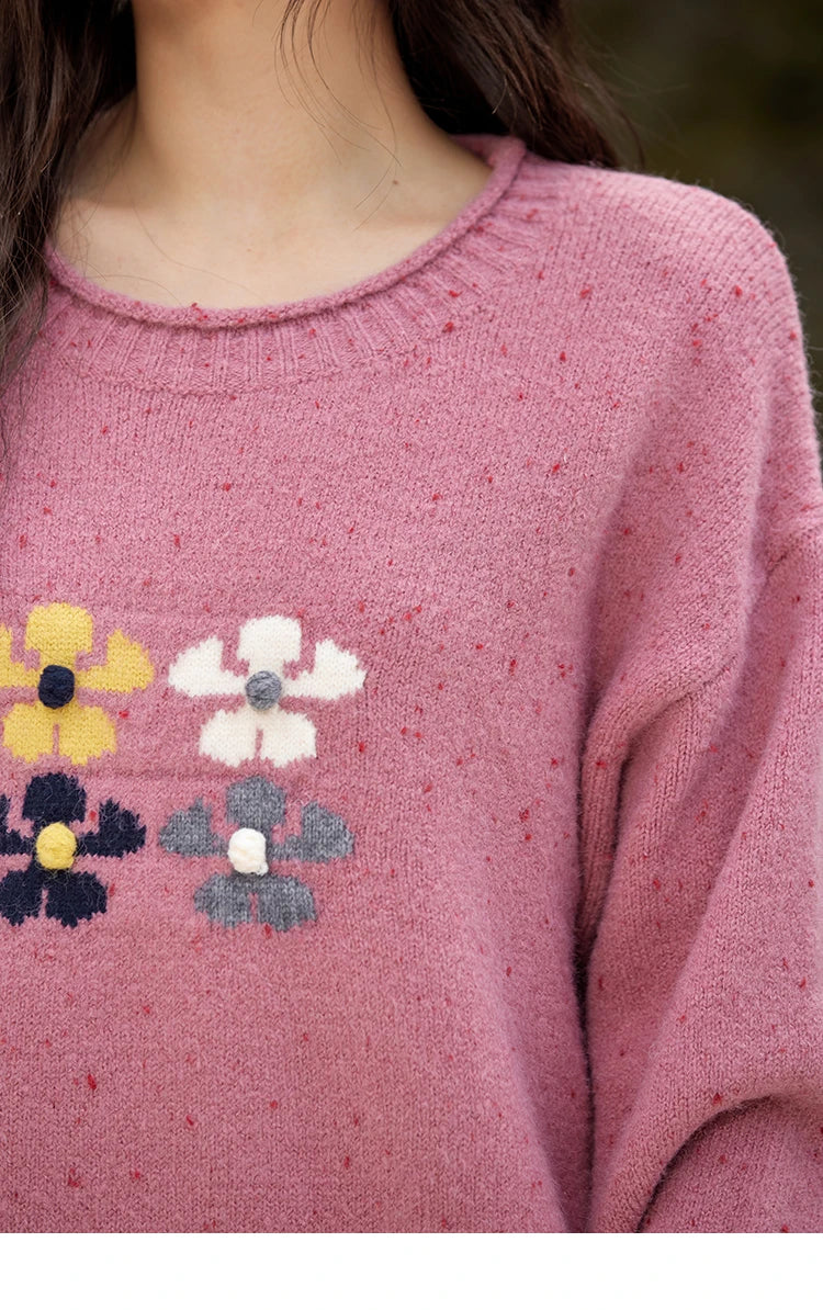 Mishow Wool Blend Flower Color Dots O-Neck Pullover MXD56Z1066