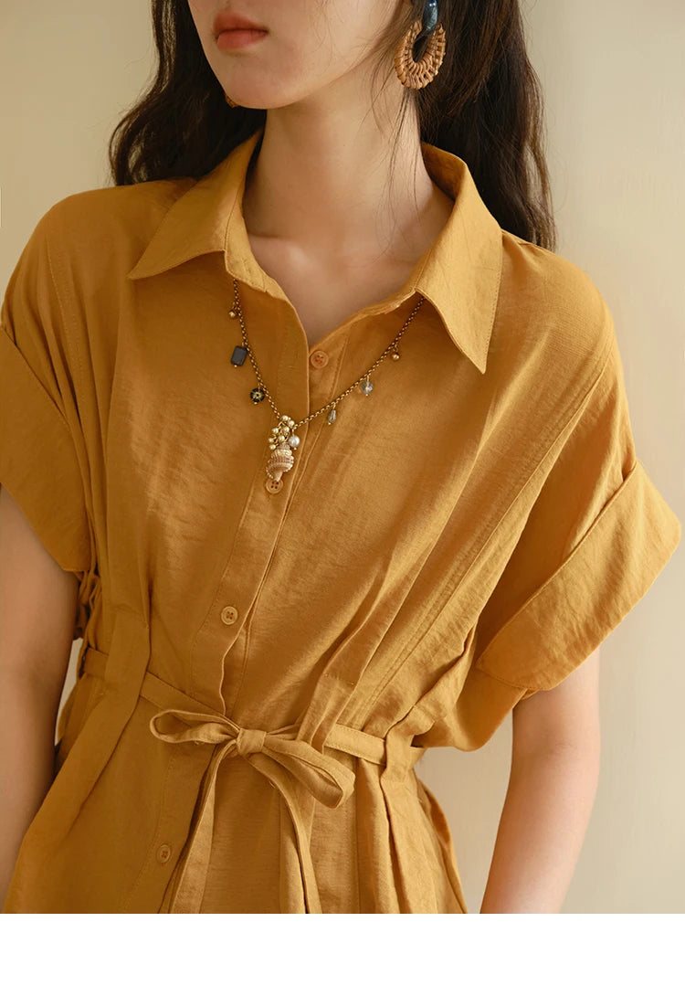 MISHOW Orange Lace Up Button Shirt Turn-Down Collar MXE37C0809