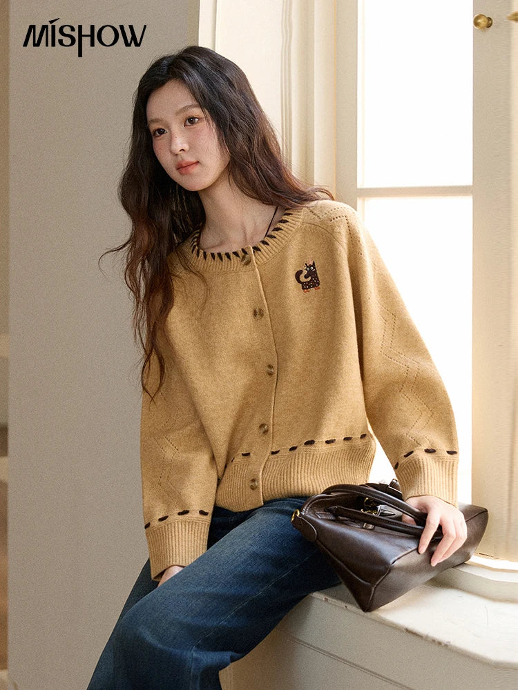 Mishow Retro Orange Little Fox Embroidered Cardigan MXE88Z2598