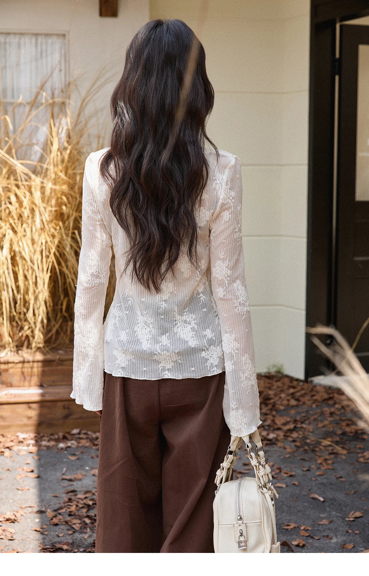 MISHOW White Lace Shirt Flared Sleeves V-Neck MXE49X2511