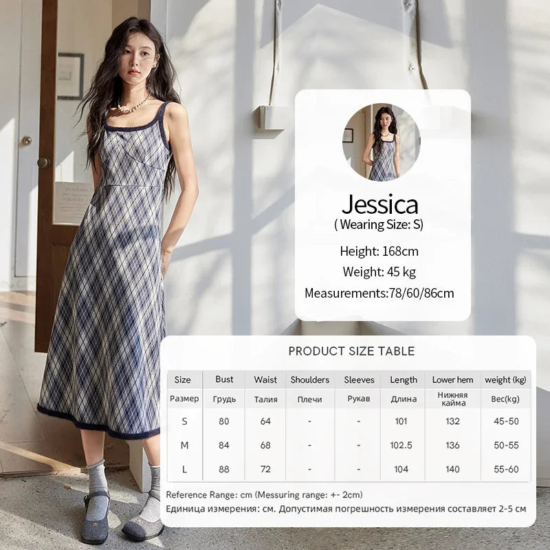 Mishow French Knitted Cardigan & Plaid Camisole Dress Set MXD43L2012
