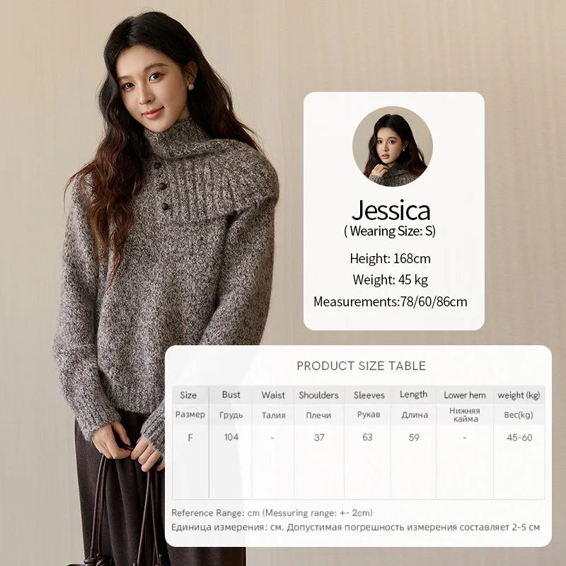 Mishow Gray Textured Button Sweater with Neckwear Scarf MXE94Z2978