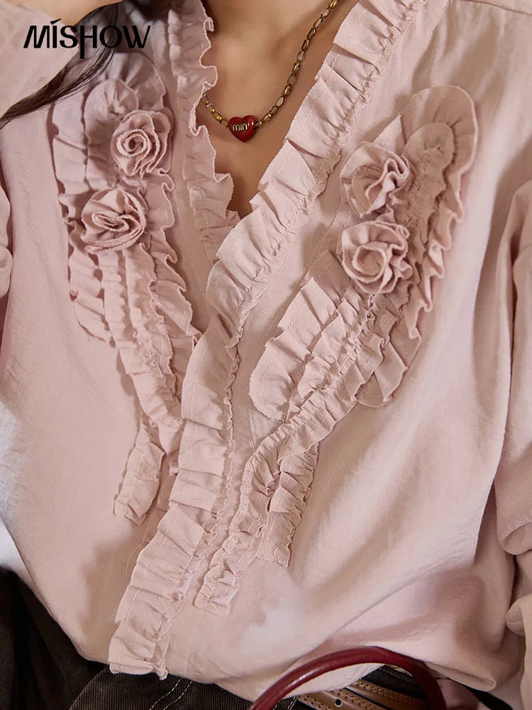 MISHOW Hand Sewn Rose Blouse Lantern Sleeves MXE44X2470