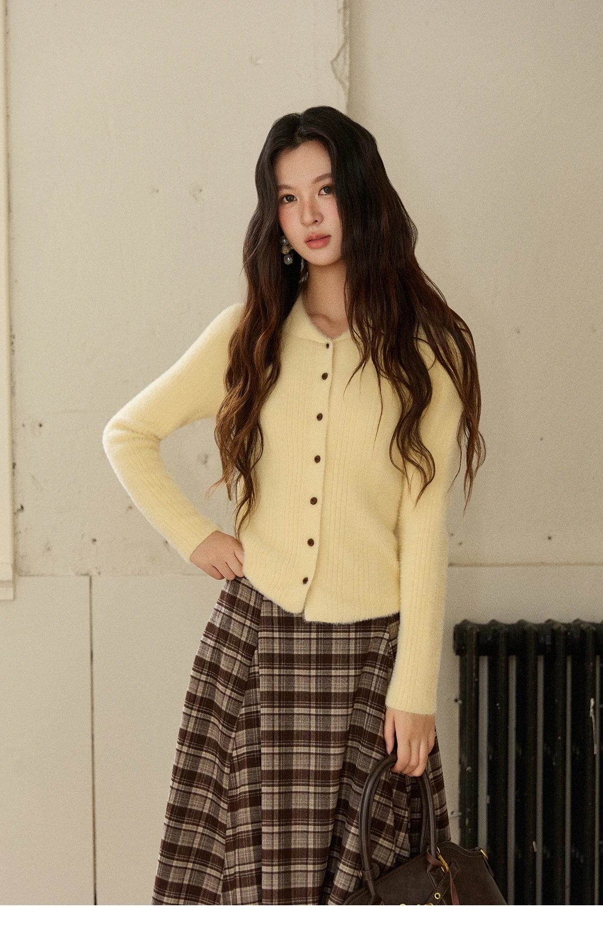 Mishow Yellow Imitation Mink Fur Turn-Down Cardigan MXE89Z2671