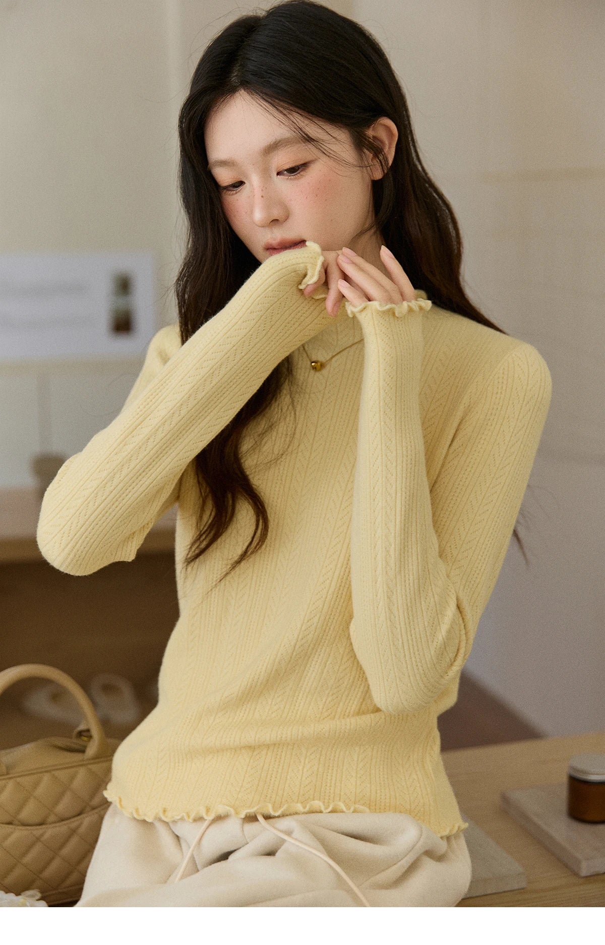 Mishow One Piece Velvet Mock Neck Knitted Top MXE88Z2597
