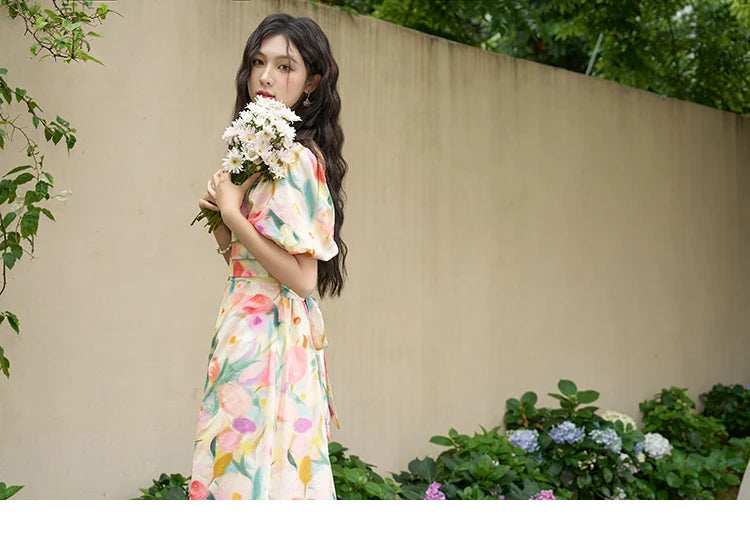 Mishow French Tulip Fragmented Flower Puff Dress MXD28L1896