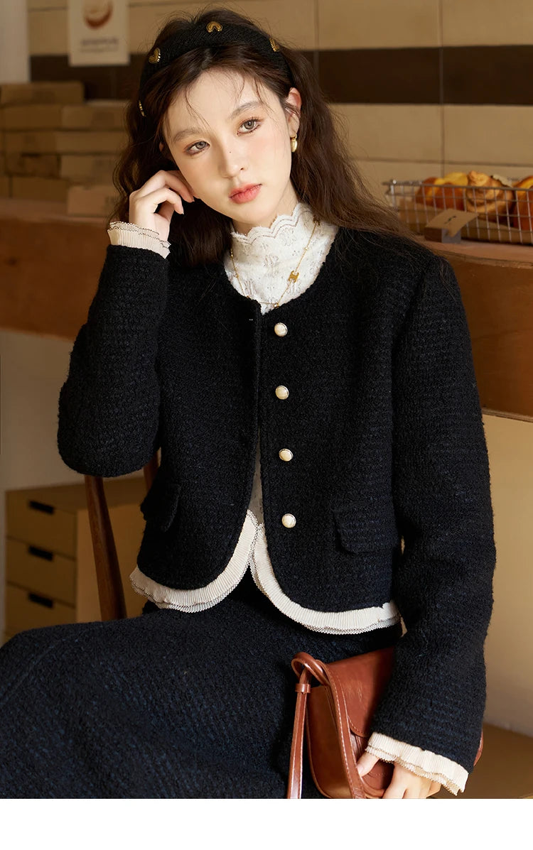 Mishow Wool Blend Short Coat & Rear Split A-Line Skirt Set MXC56W0162