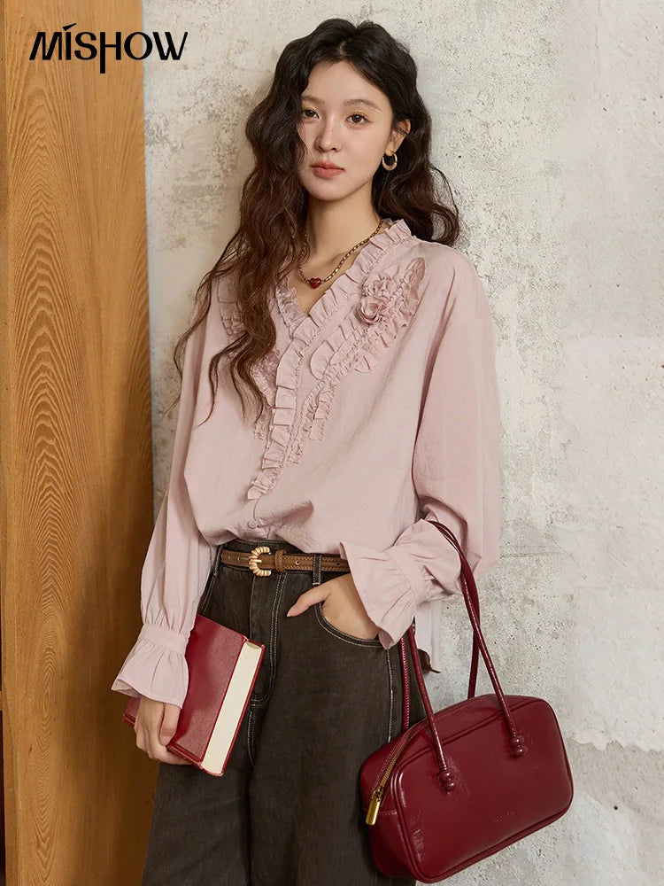 MISHOW Hand Sewn Rose Blouse Lantern Sleeves MXE44X2470