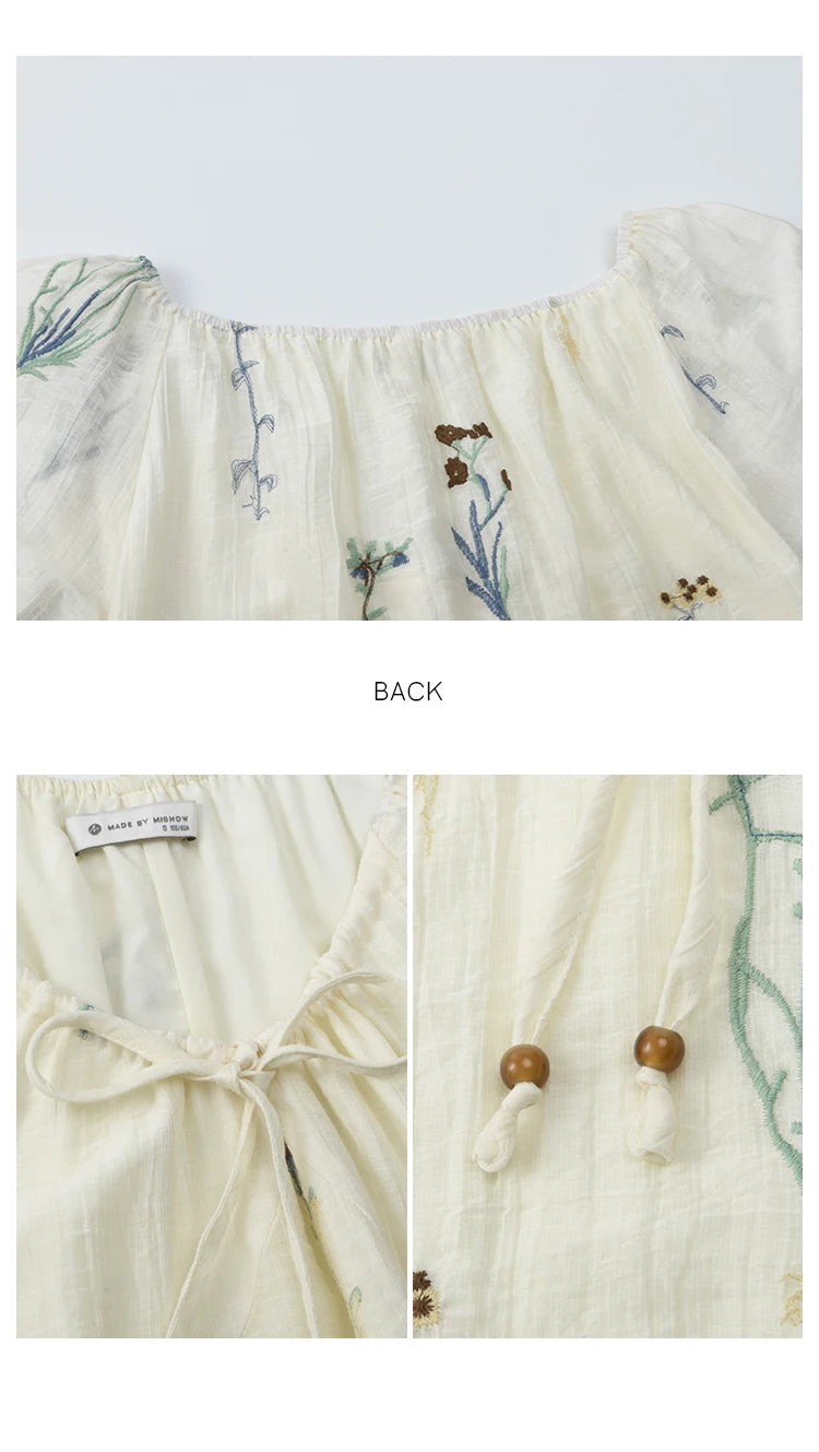 Mishow V-Neck Lace-Up Embroidery Vacation Dress MXE34L2284