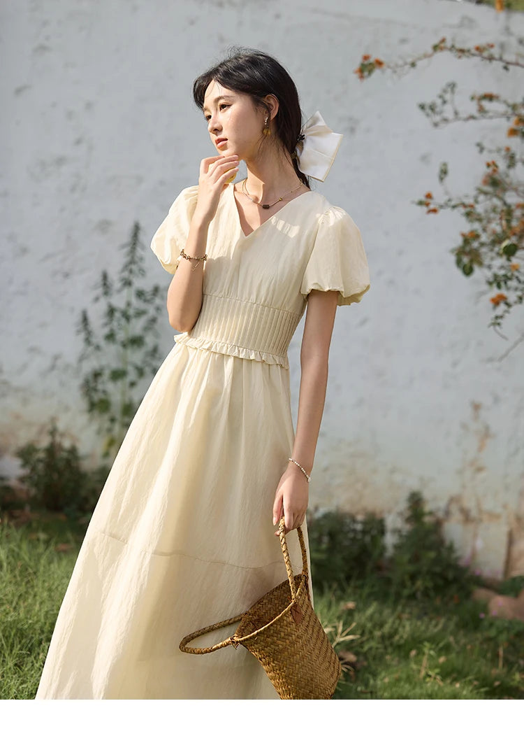 Mishow French Puff Sleeve V-Neck Cotton Dress MXE34L2288