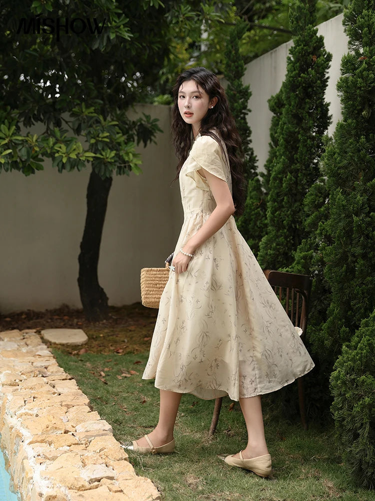 Mishow Cheongsam Floral Hollow Out Chiffon Dress MXD23L1799