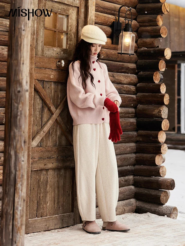 Mishow Love Heart Button Color Clash Cardigan MXD58Z1127