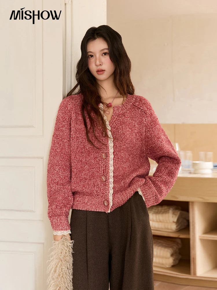 Mishow Elegant Lace V-Neck Wool Cardigan MXE51Z2548