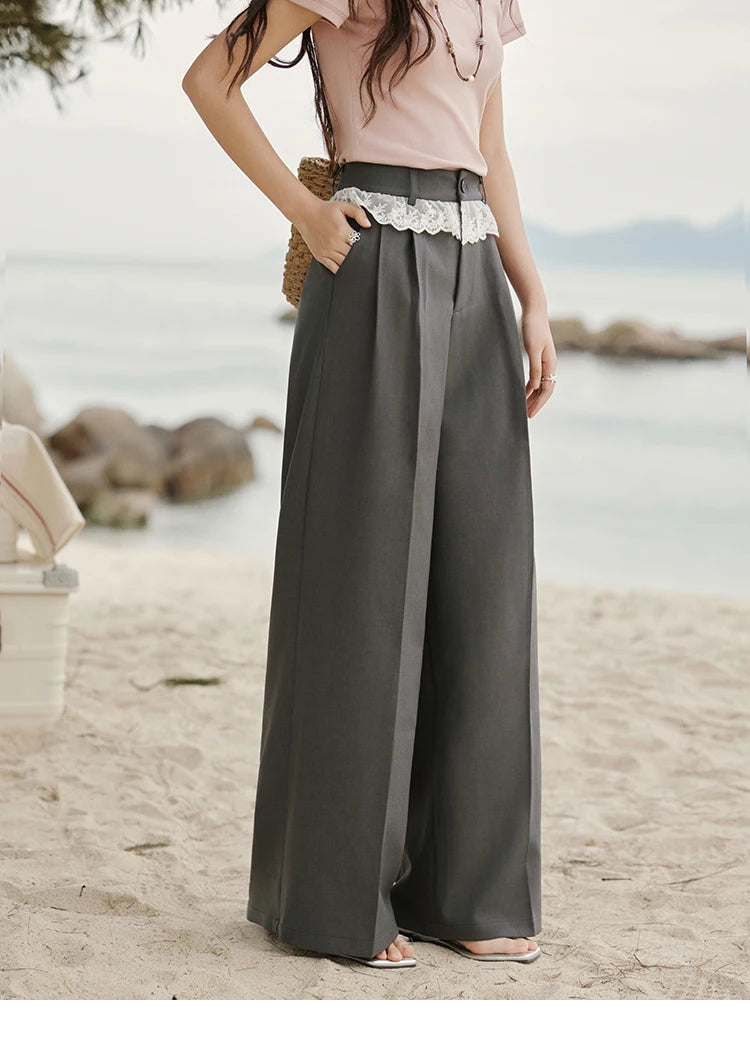 MISHOW Gray High Waist Wide Leg Pants Retro Office MXE32K0921