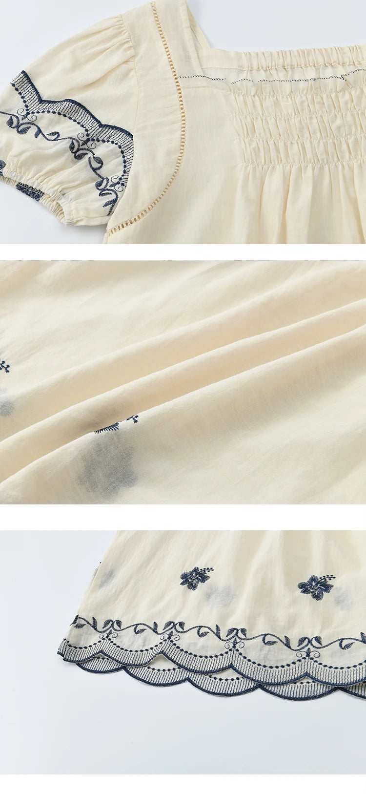 MISHOW Square Neck Puff Sleeve Blouse Flower Embroidery Hollow MXE39X1953