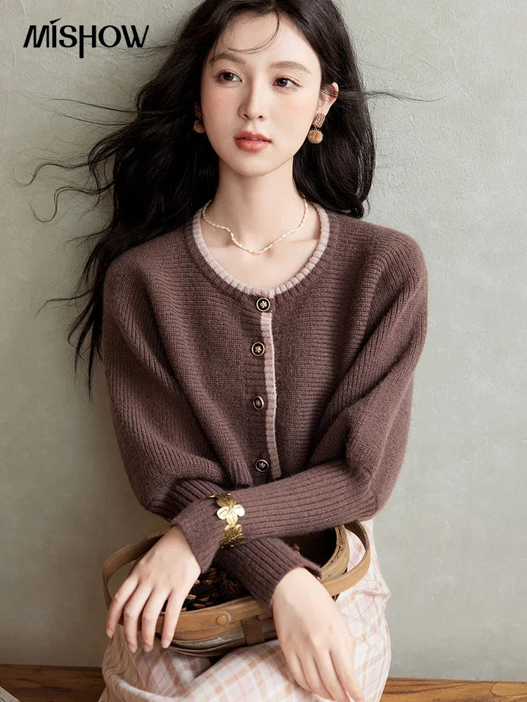 Mishow French Knitted Cardigan & Plaid Camisole Dress Set MXD43L2012
