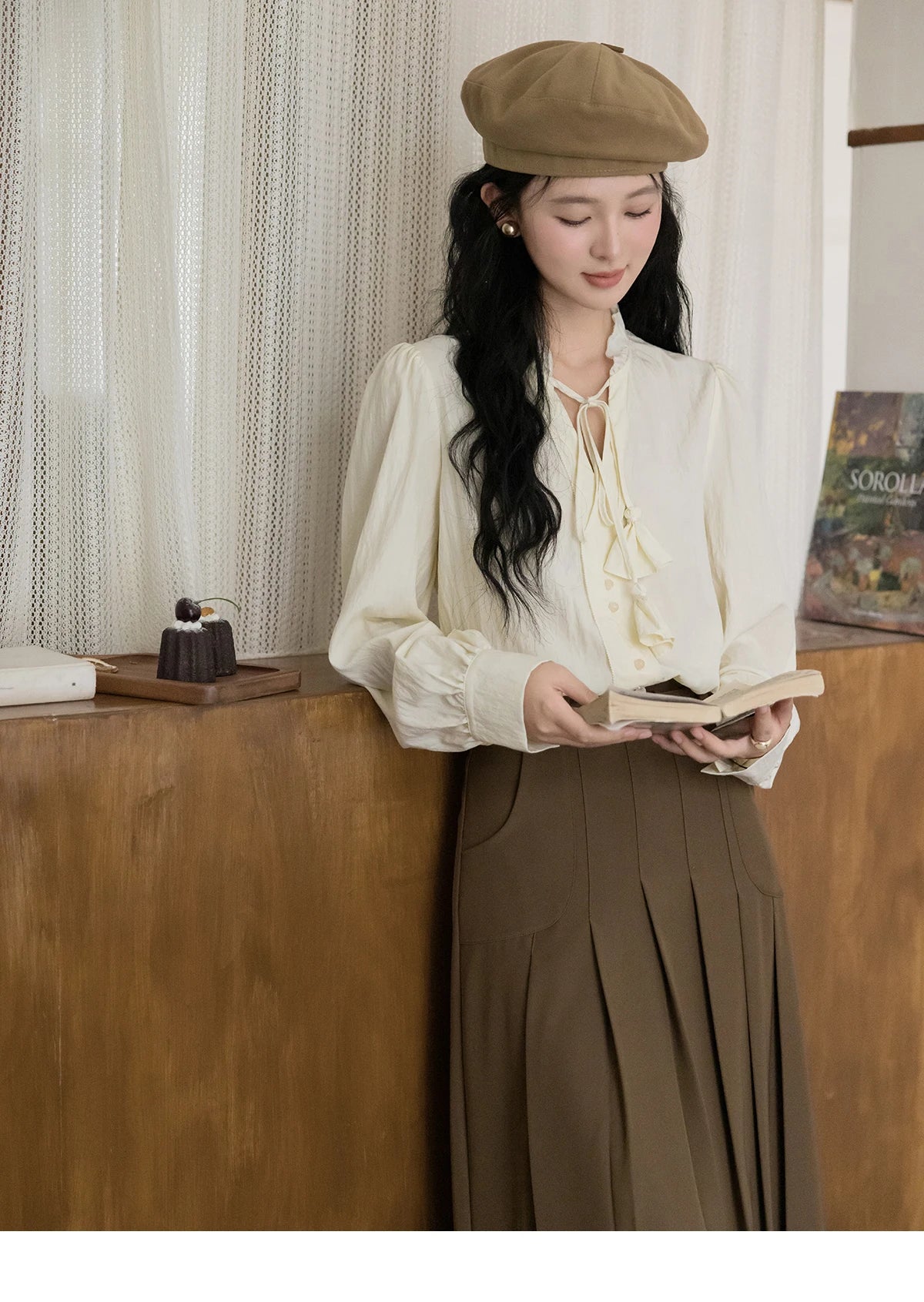 MISHOW Flower Bud Tie Lyocell Shirt V-Neck Long Sleeve MXD42X1640
