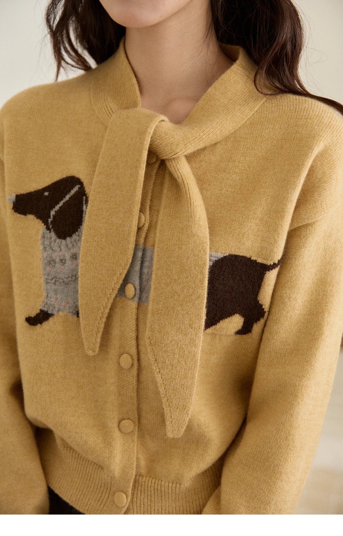 Mishow Pink Dachshund Pattern Bow Collar Cardigan MXE94Z2997