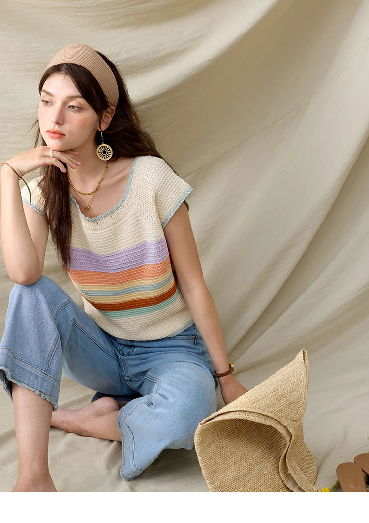 Mishow Striped Round Neck Slim Knit Pullover MXE31Z1222