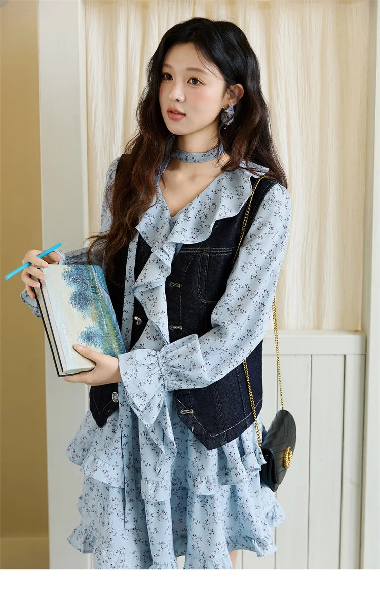 Mishow Denim V-Neck Vest with Pockets MXE45W0868