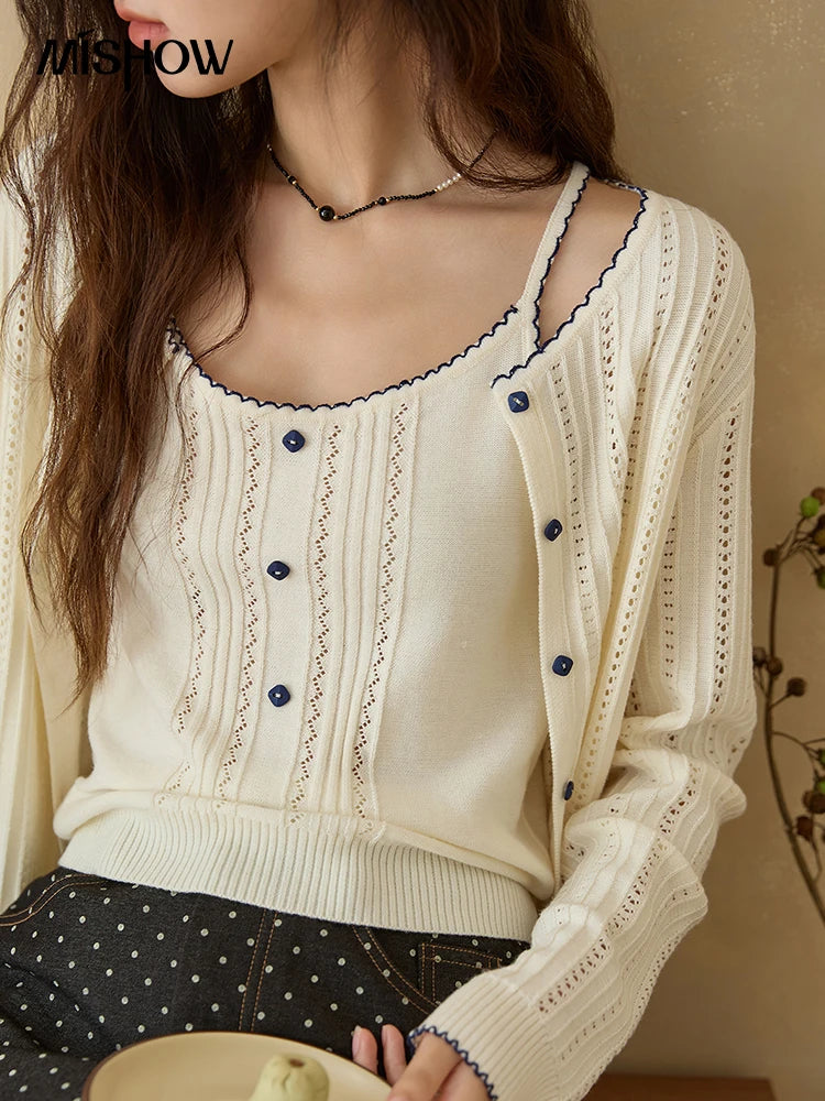 Mishow Apricot Knit Cardigan & Camisole Wool Set MXE43T0726