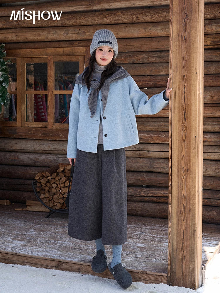 Mishow Blue Wool Coat with Shawl MXE87W0943