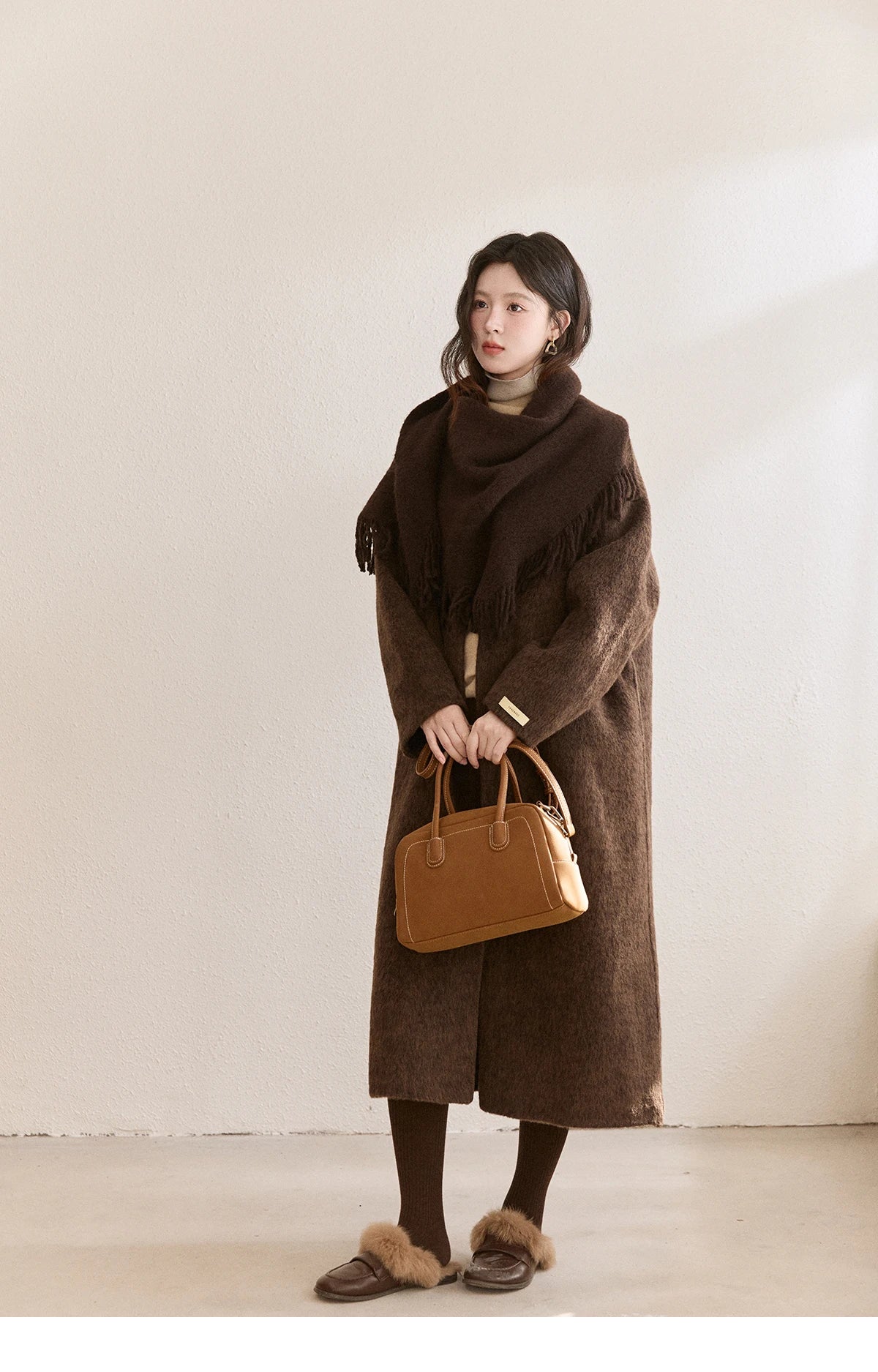 Mishow Woolen Coat with Scarf Invisible Buckle Design MXE93W1030