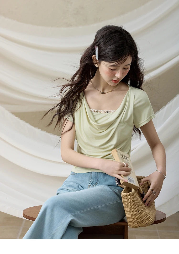 Mishow Swing Collar Shell Ribbon Tee MXE33T0524