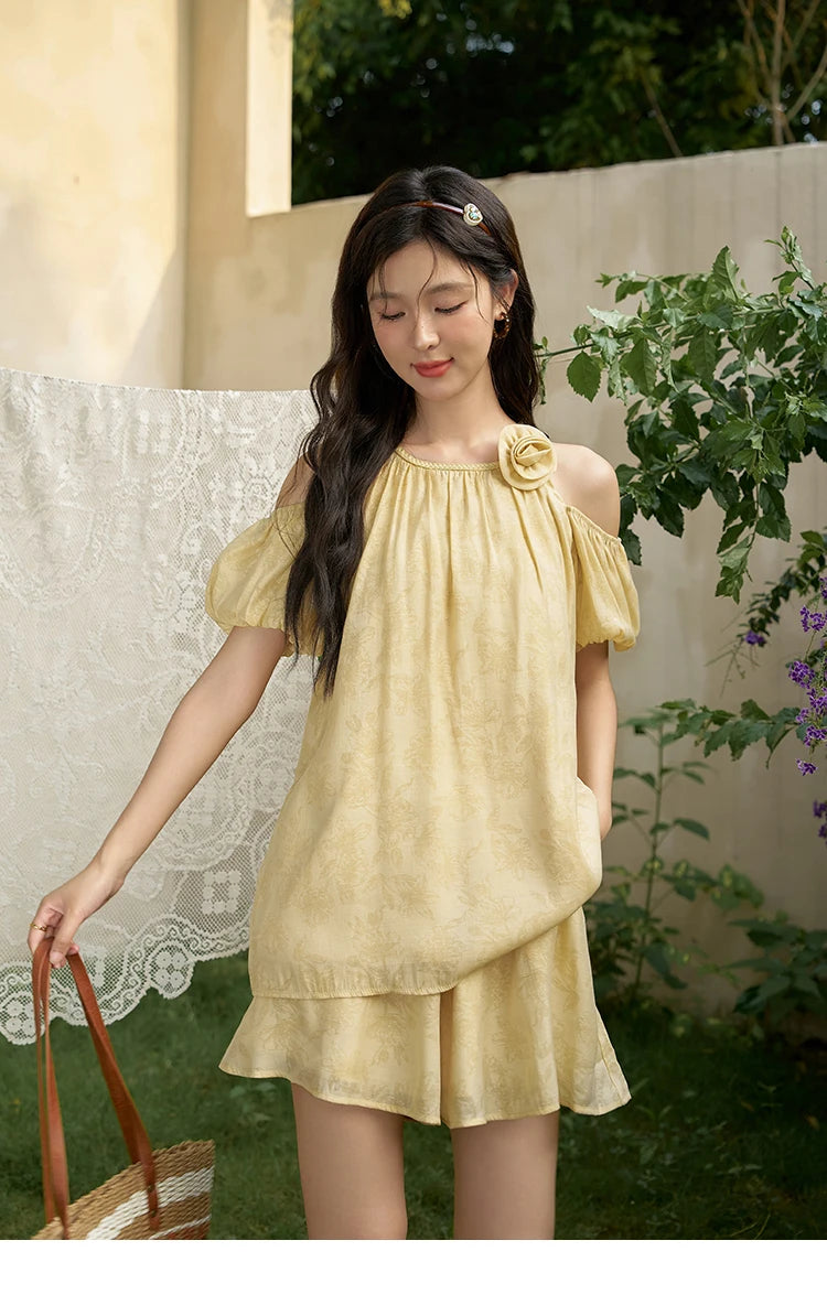 Mishow Off Shoulder Sling Top & Wide Leg Shorts Set MXD24X1523