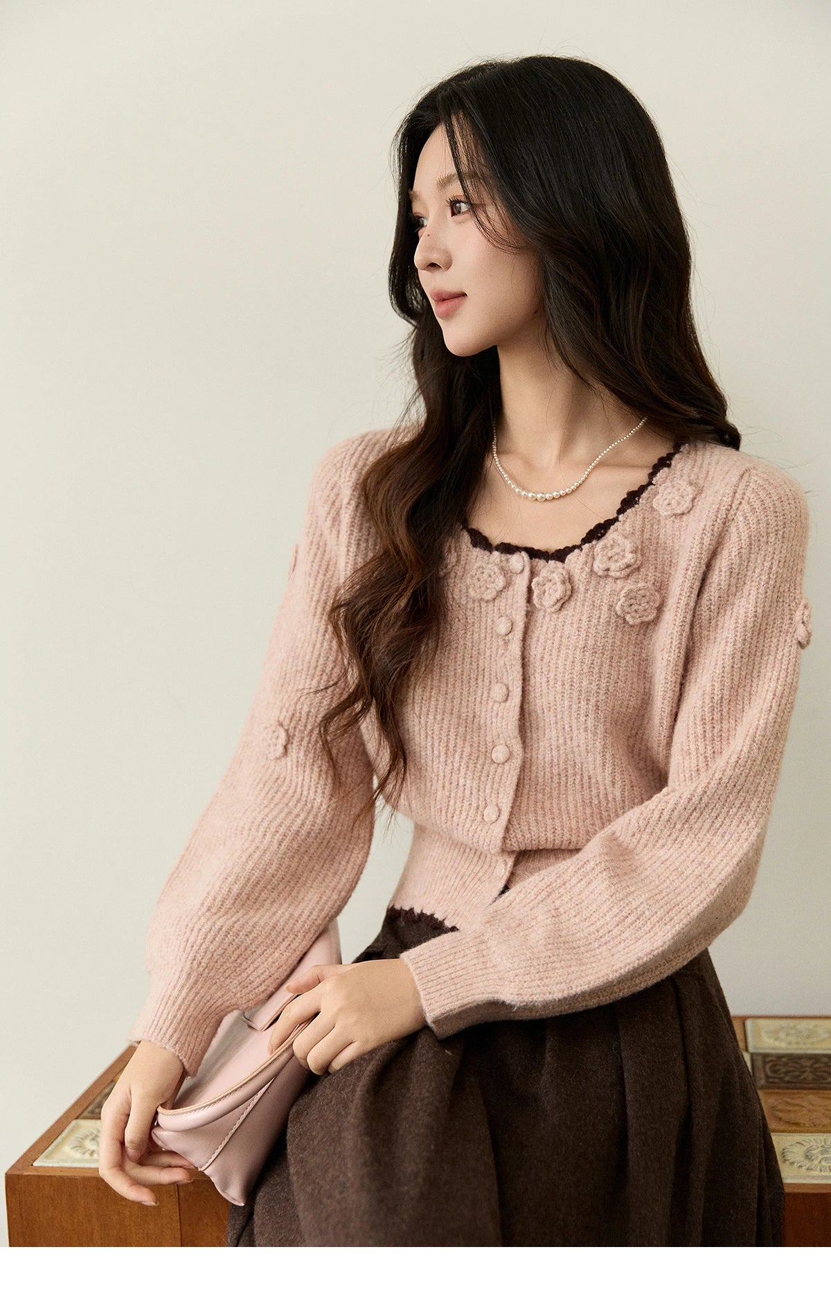 Mishow Pink Flower Lace Trim Cardigan MXE94Z2862