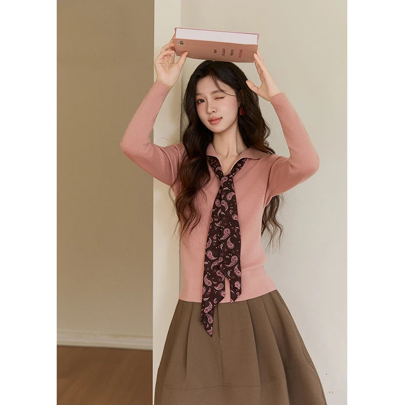 Mishow Pink Polo Neck Detachable Scarf Sweater MXF108Z1032