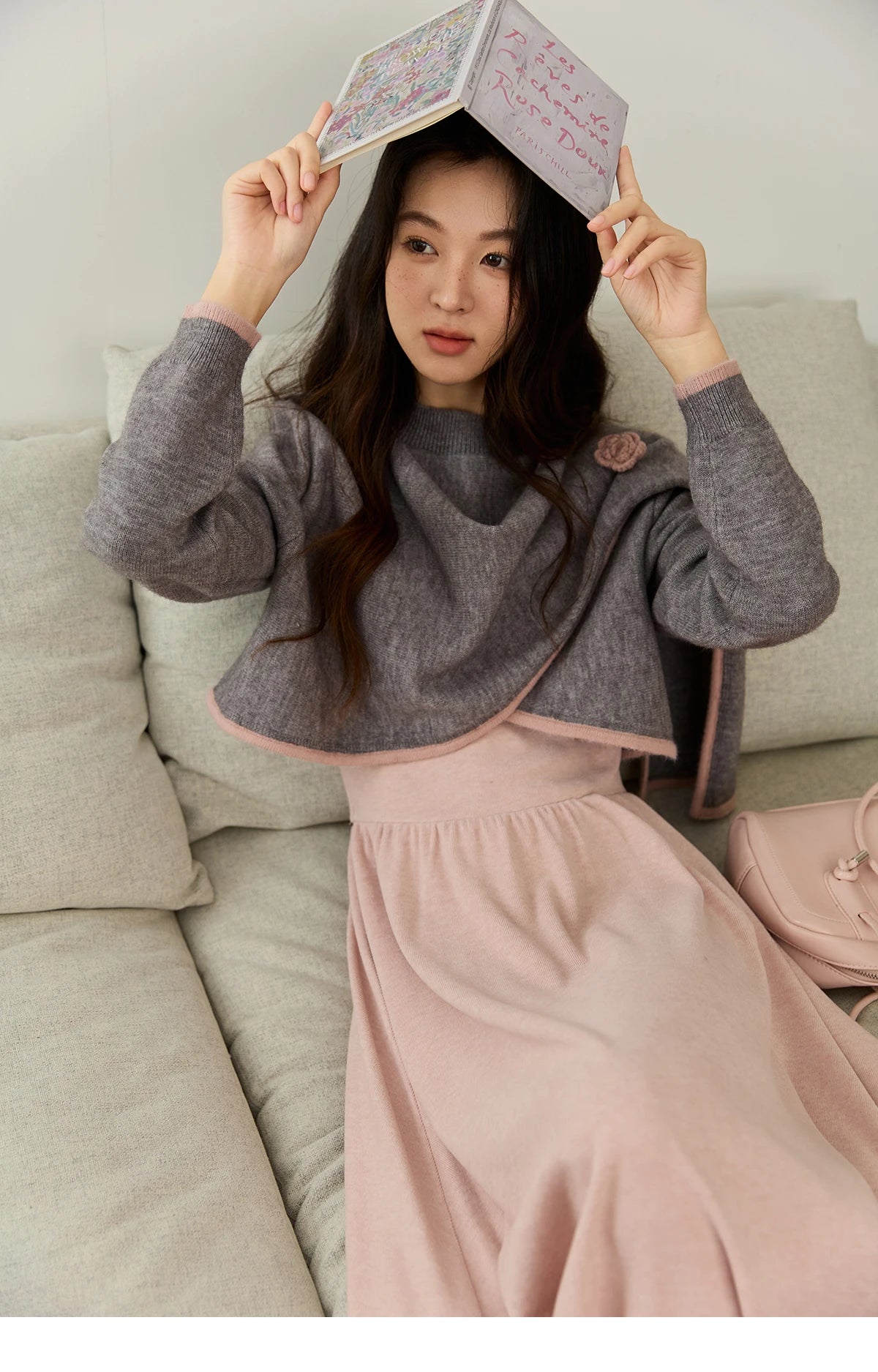 Mishow Pink Irregular Round Neck Top & Suspender Dress Set MXE49T1397