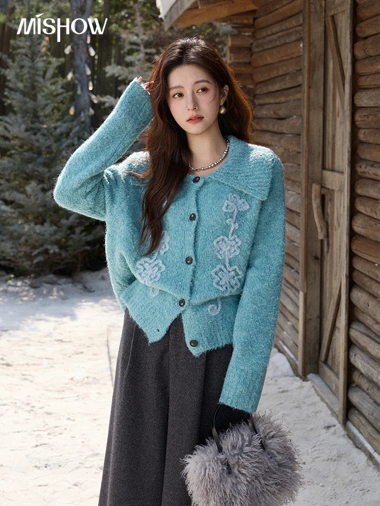 Mishow Retro 3D Floral Jacquard Lapel Cardigan MXE87Z2684