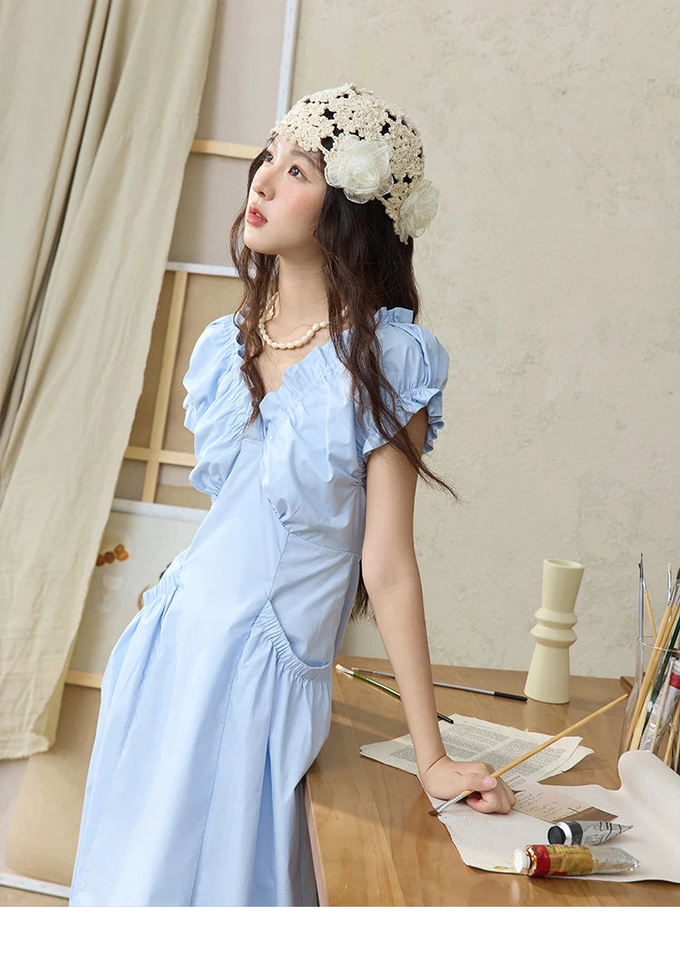 Mishow V-Neck Puff Sleeve Office Midi Dress MXD29L1934