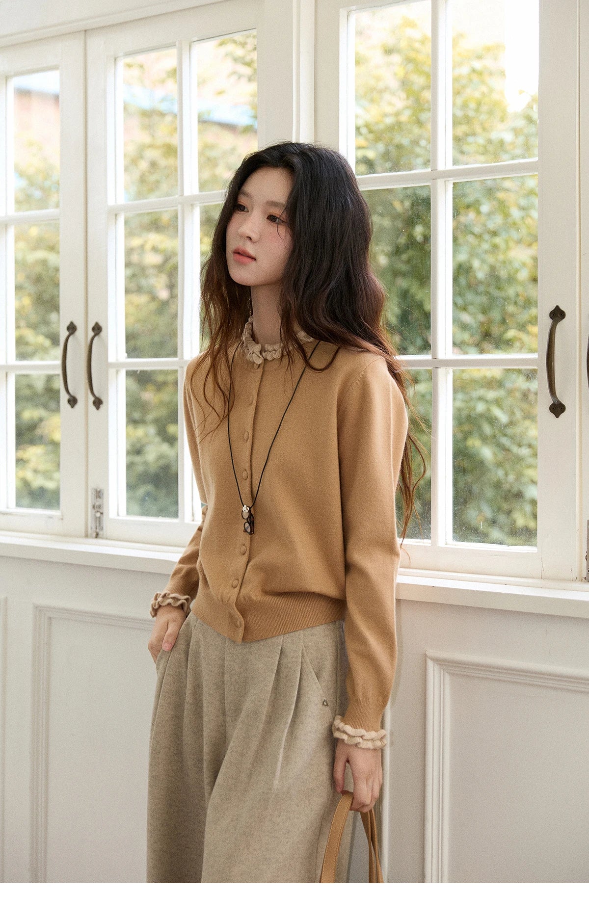 Mishow Retro Ruffle O-Neck Knit Cardigan MXE91Z2749