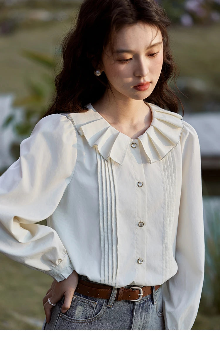 MISHOW Tucker Pleats Doll Neck Shirt Ruffled O Neck MXE12C0401