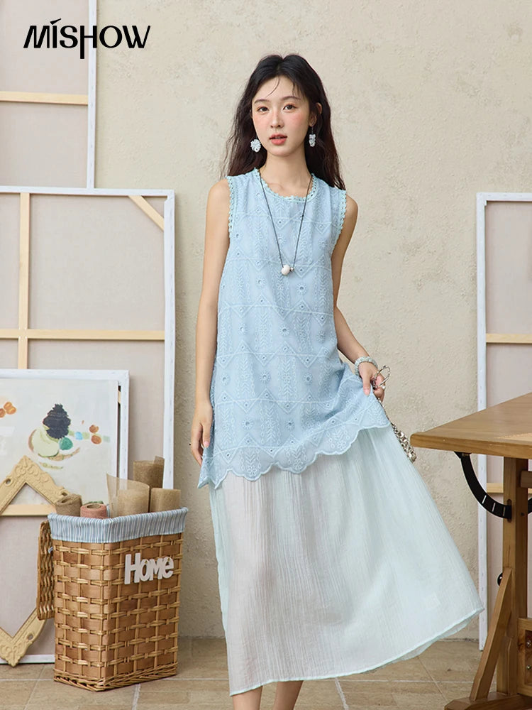 Mishow French Embroidery Fake Two-Piece Vest Dress MXE34L2311