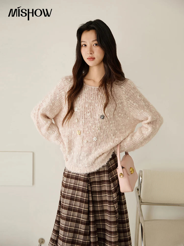 Mishow Scoop Neck Hollow Raglan Sleeve Sweater MXE46Z2565