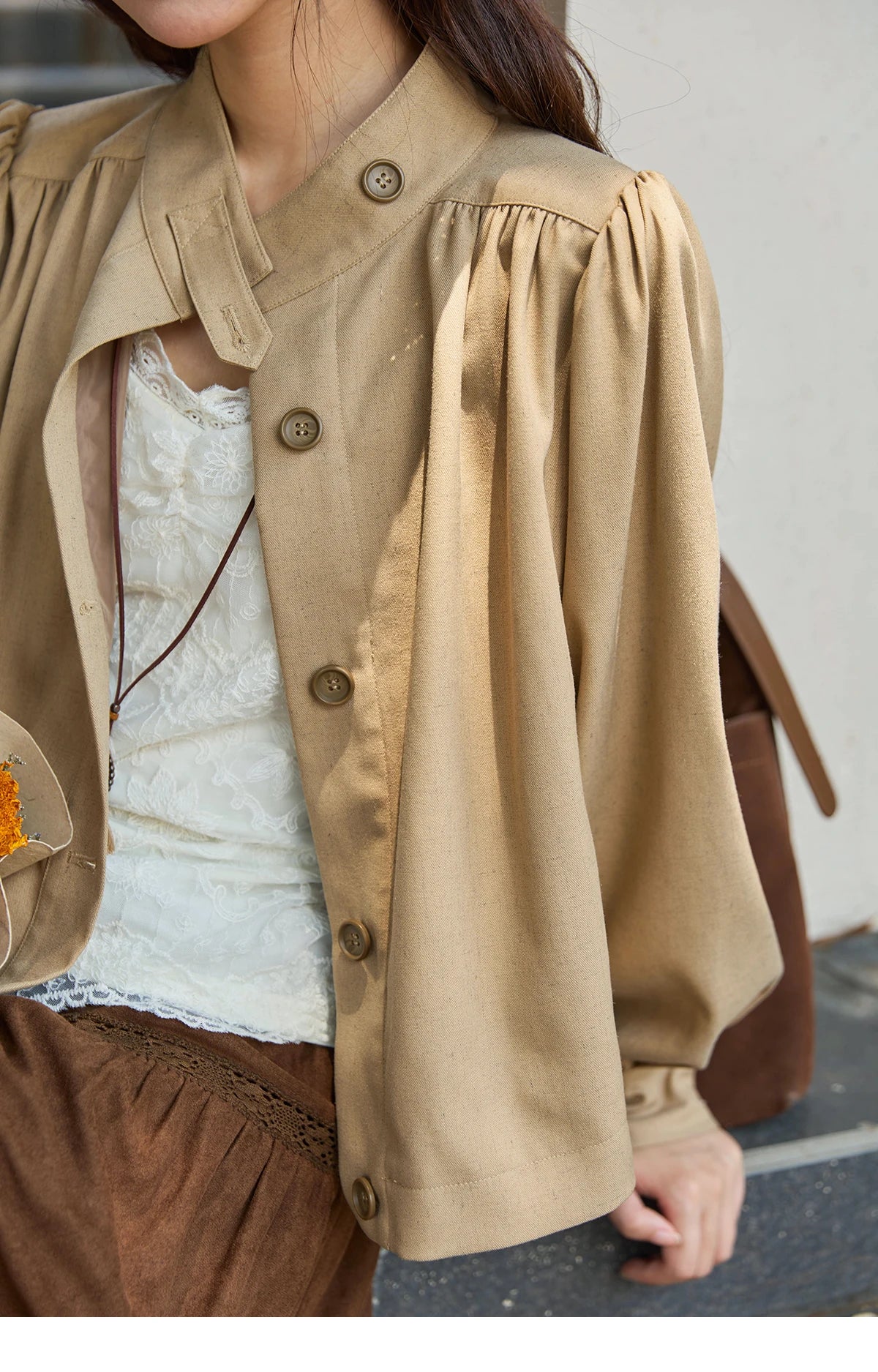 Mishow British Light Brown Stand Collar Trench MXE43W0802