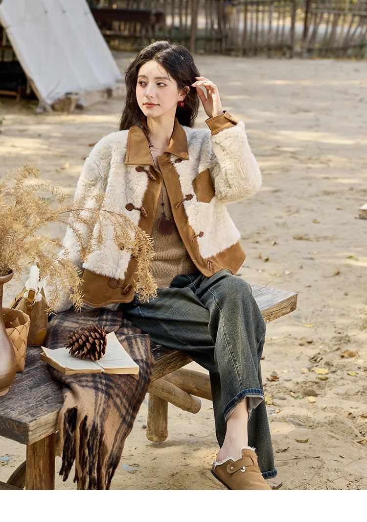 Mishow Lamb Wool Ox Horn Button Short Jacket MXD36W0504