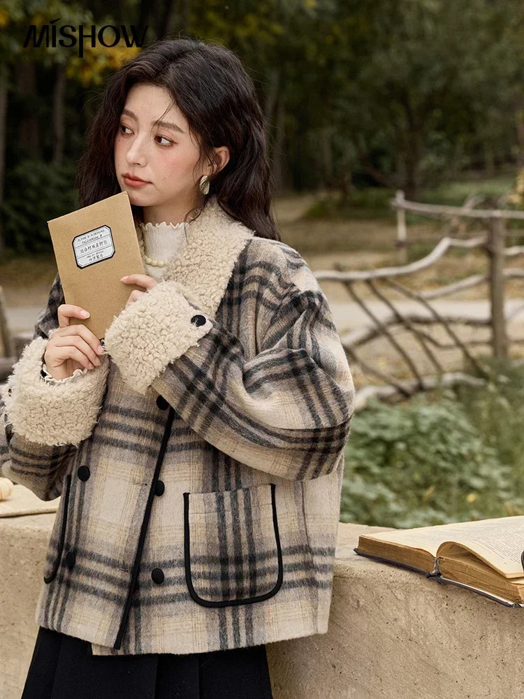 Mishow Retro Plaid Lamb Wool Tweed Jacket MXD56W0536
