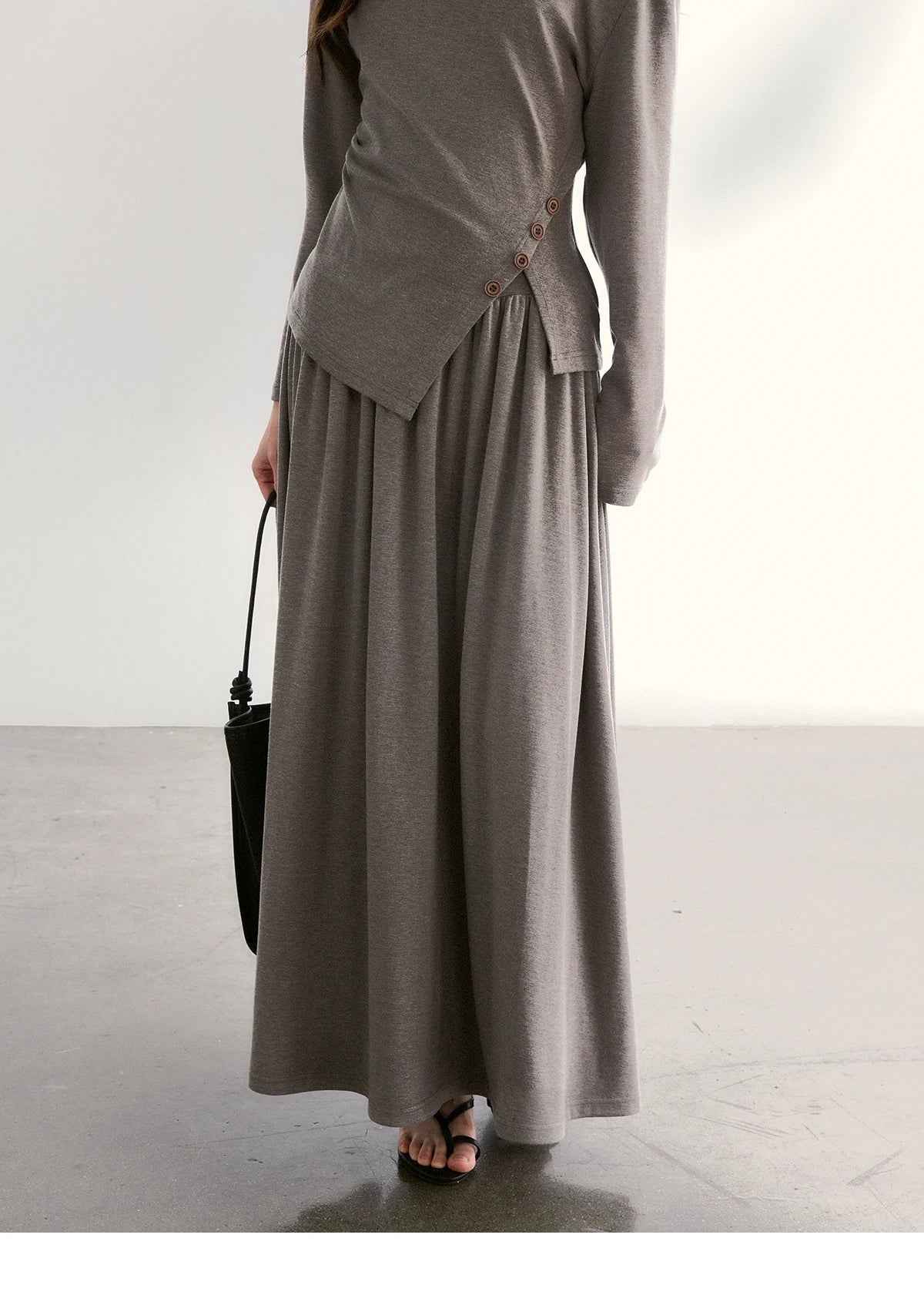 Mishow Grey Off-Shoulder Lace Trim Top & Maxi Skirt Set MXF13T1479