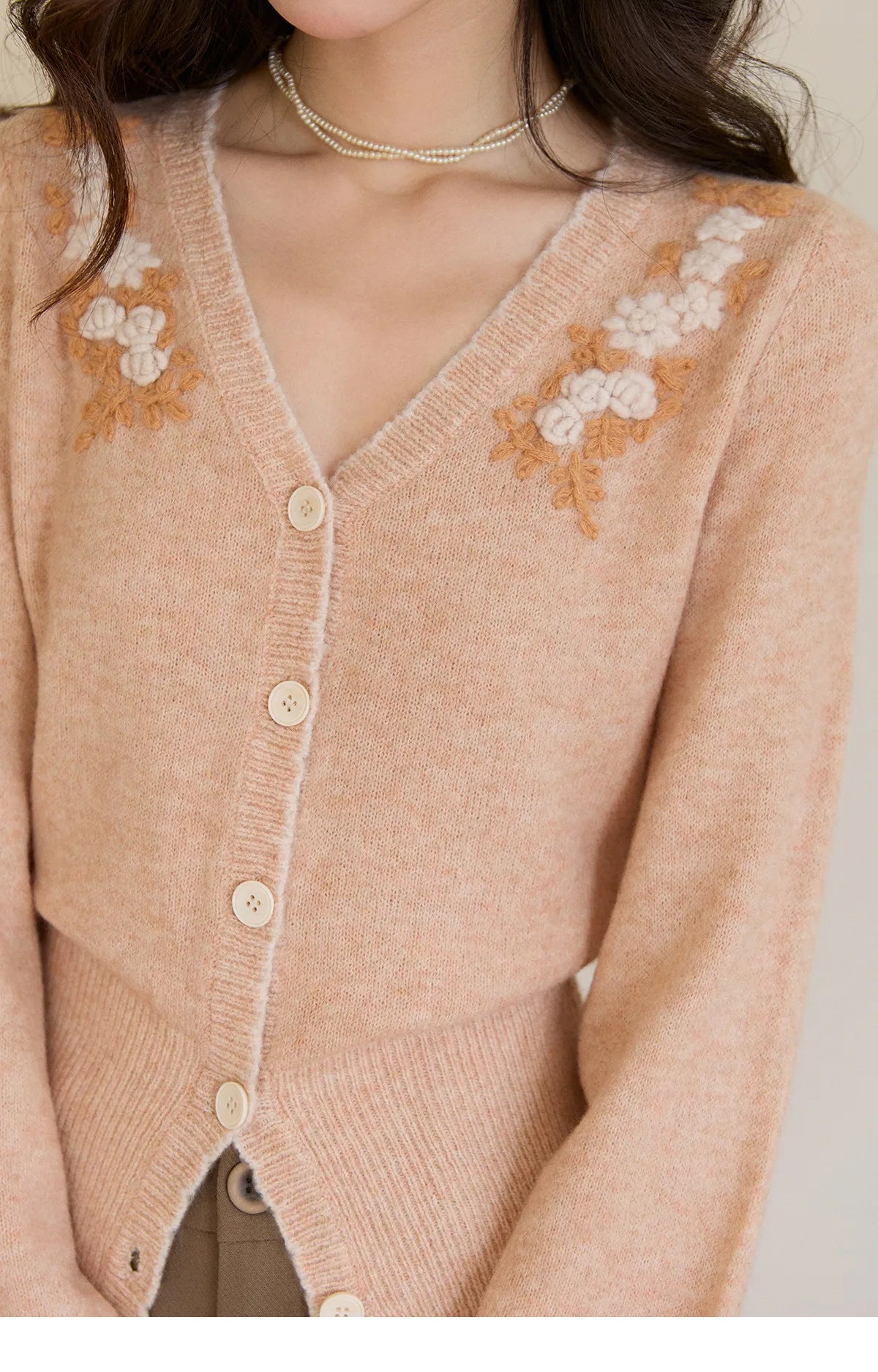 Mishow Floral Embroidery V-Neck Slim Cardigan MXF11Z2917