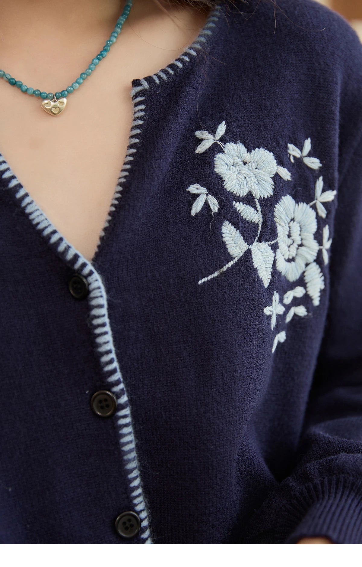 Mishow Dark Blue French Embroidered Cardigan MXE45Z1381